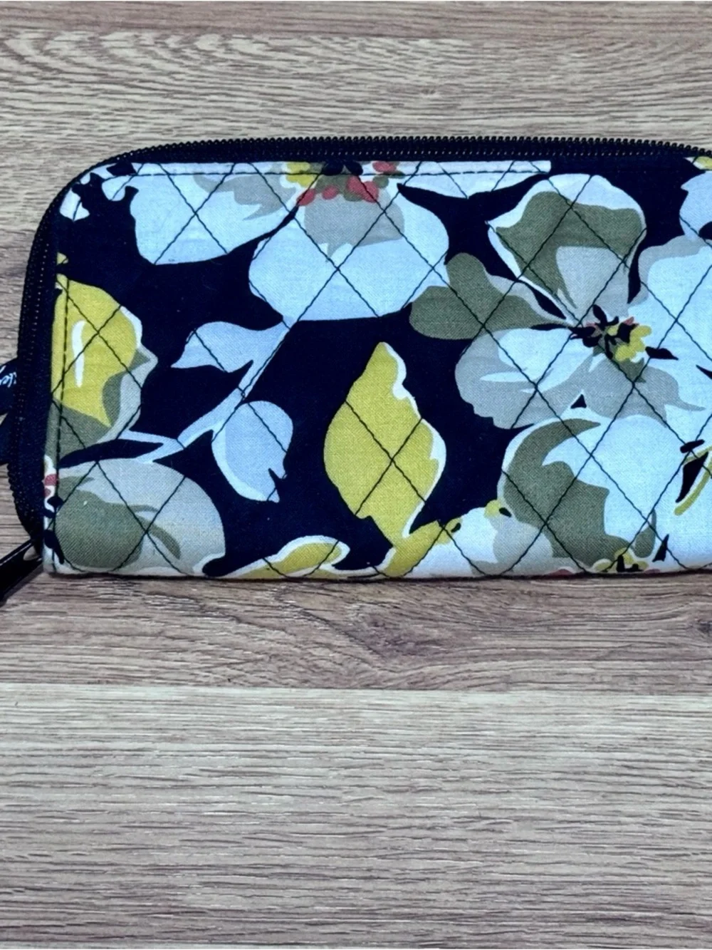 Vera Bradley Black and Yellow Floral Quilted Zip Wallet - Picture 2 of 3